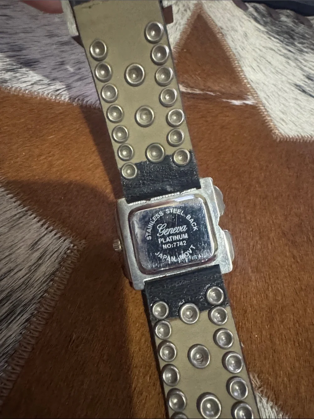 Turquoise Accent Black Western-Style Leather Watch Bracelet